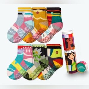 BOMBAS Toddler Disney Princess 6-Pack Gift Box Gripper Sock Set Size 5-8.5